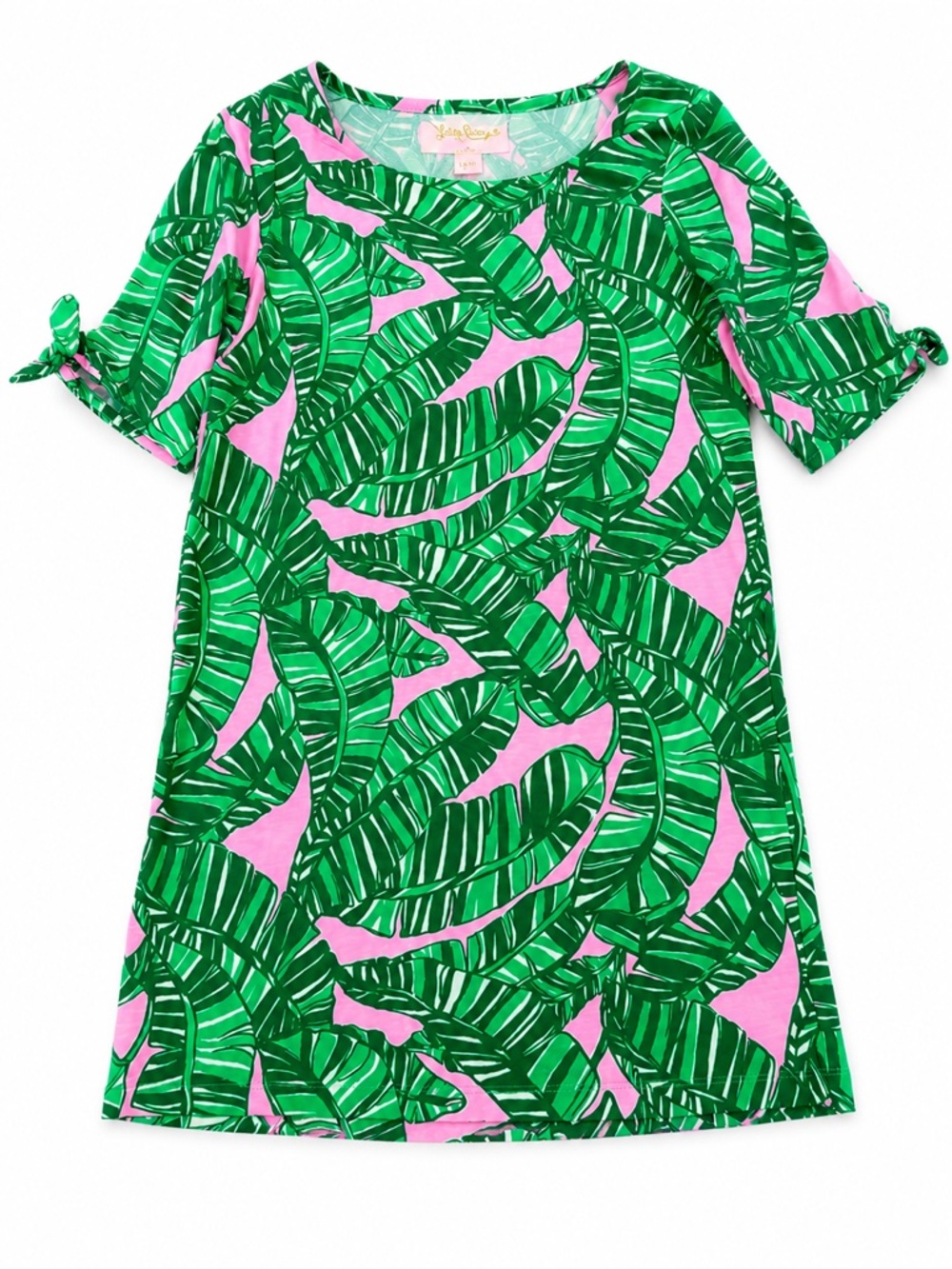 Lilly Pulitzer Girls Palm Print Dress Green Pink Tropical Cotton Size L 8-10